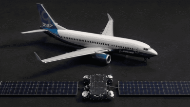 Satélite Starlink em comparação a uma aeronave comercial