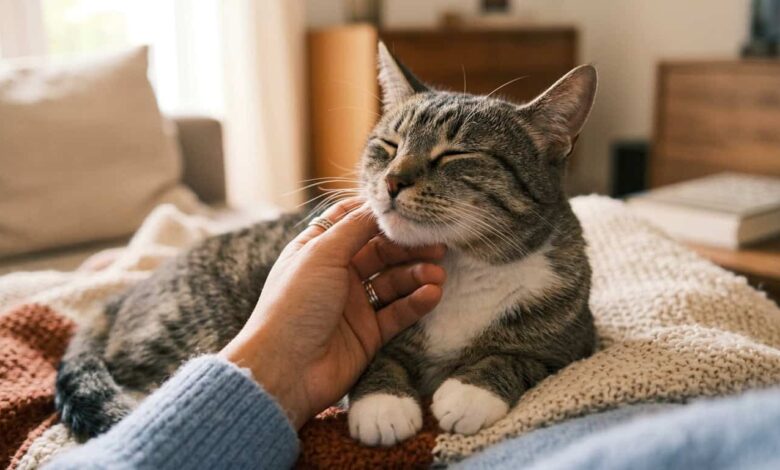 Gato recebendo carinho