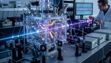 Pesquisadores do IFSC-USP utilizam lasers para resfriar e aprisionar íons de estrôncio dentro de uma câmara de ultra-alto vácuo, criando a base para a computação quântica no Brasil.